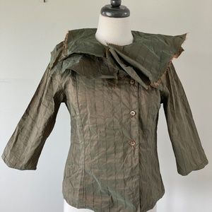 Giselle Shepatin funky art to wear top, bronze w/thin navy stripe Size XS NWOT